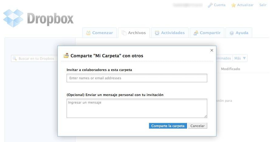 Compartiendo carpetas en dropbox Dropbox